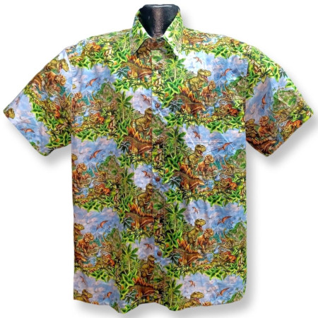 Dinosaurs Hawaiian Shirt- Made in USA- 100% Cotton